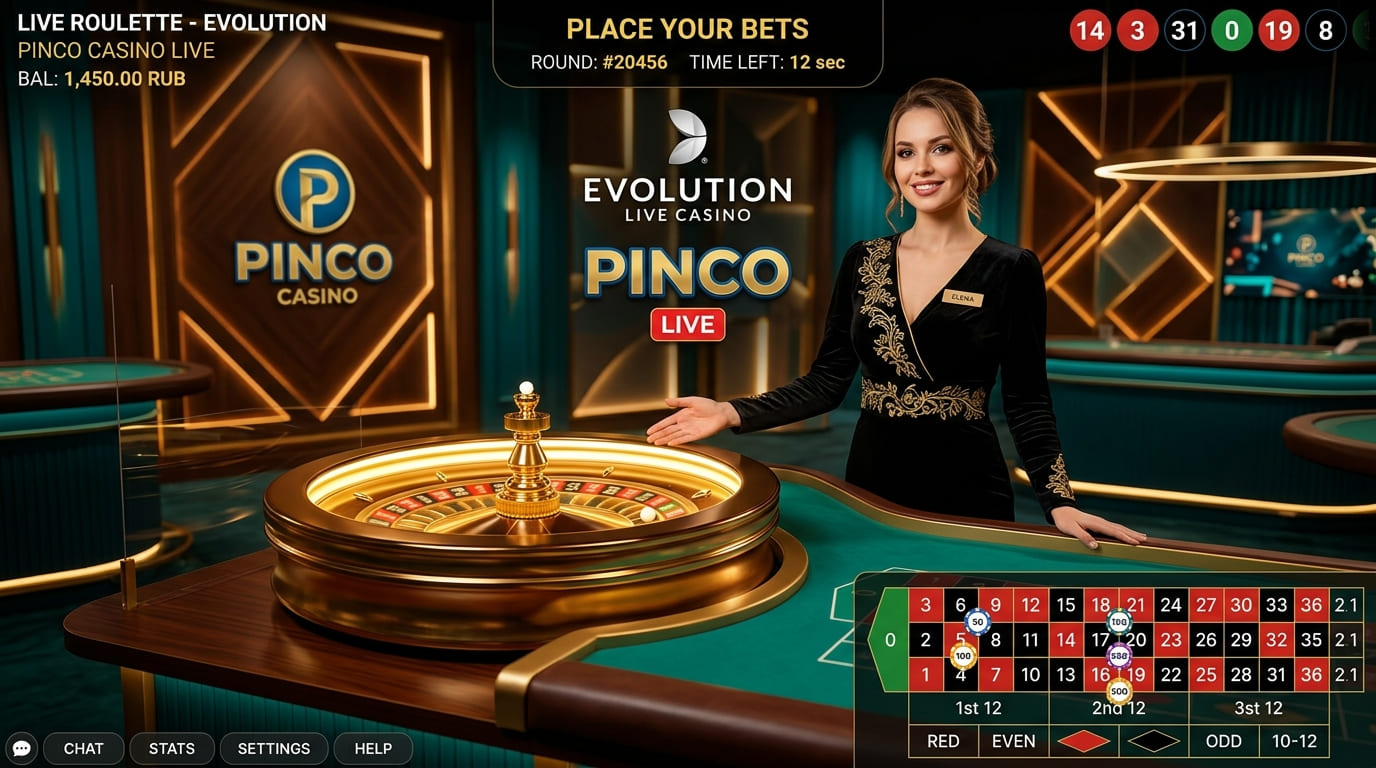 Рулетка Evolution с живым крупье в разделе live у Pinco Casino